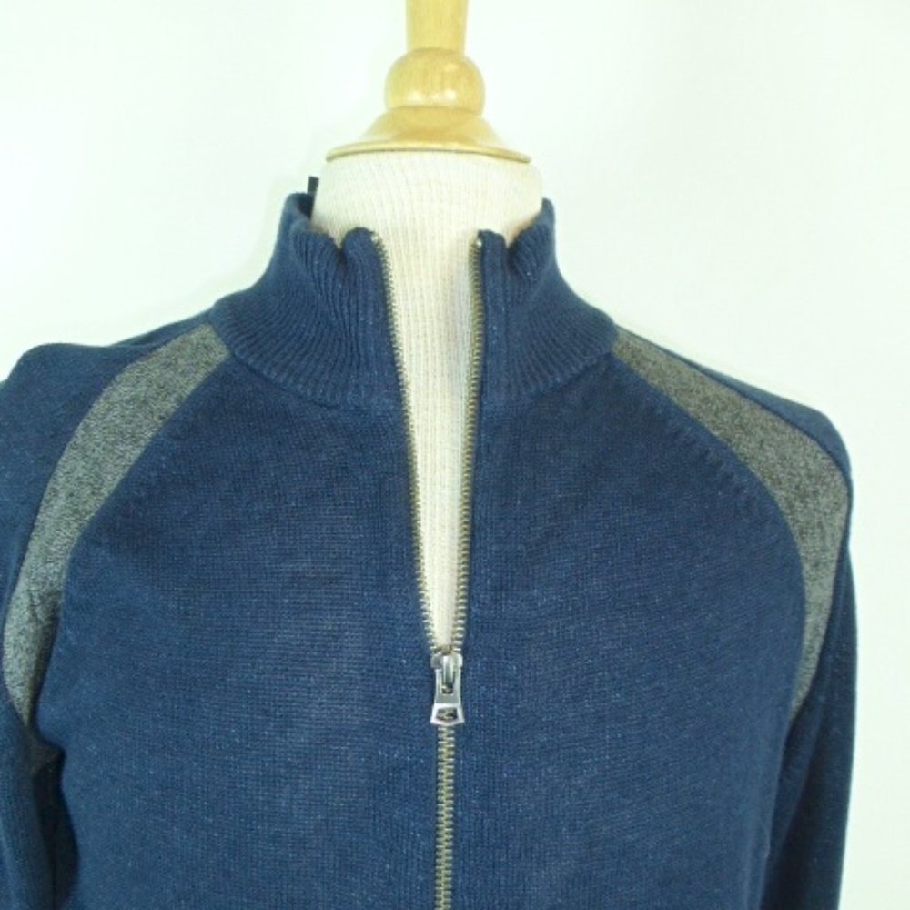 NEW THEORY Blue gray FULL 2 way ZIP CARDIGAN SWEATER L NWT cotton linen stretch